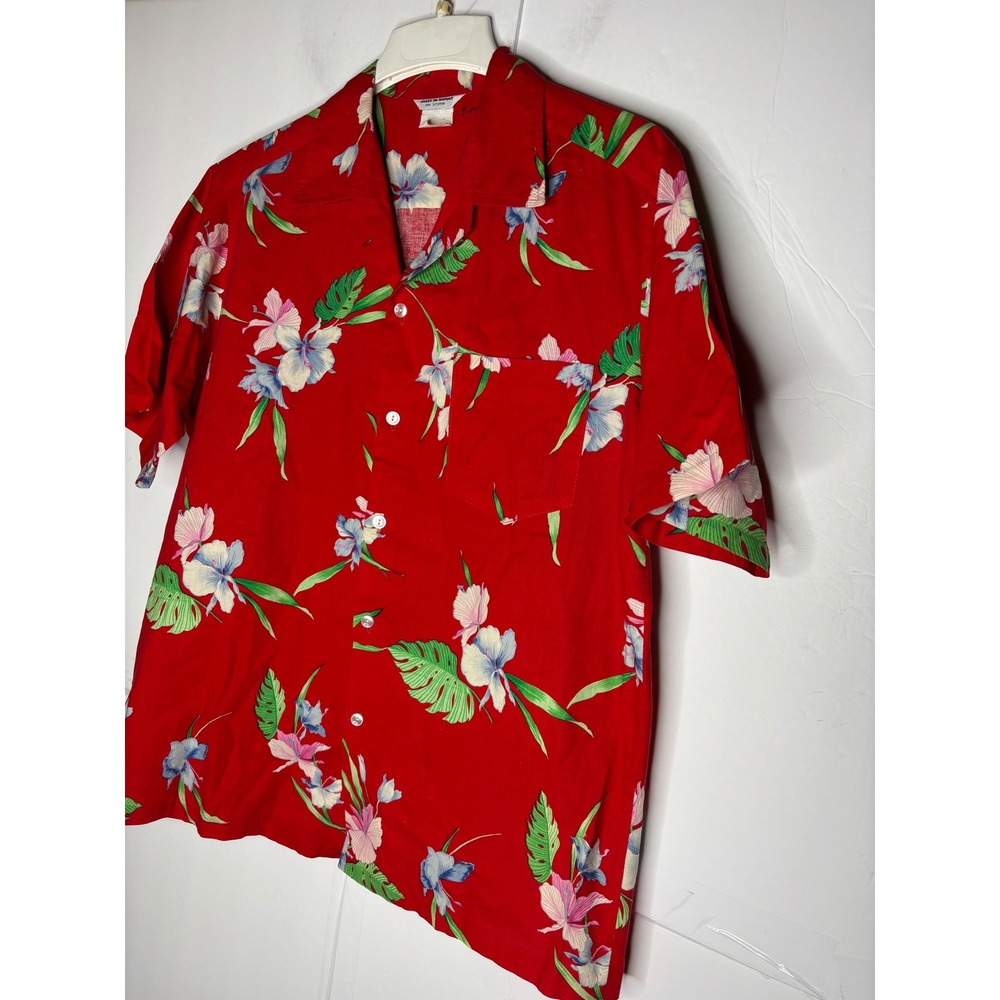 Made in Hawaii Mens Vintage Floral Aloha Camp Shirt Red Short‎ Sleeve RN 37359 L